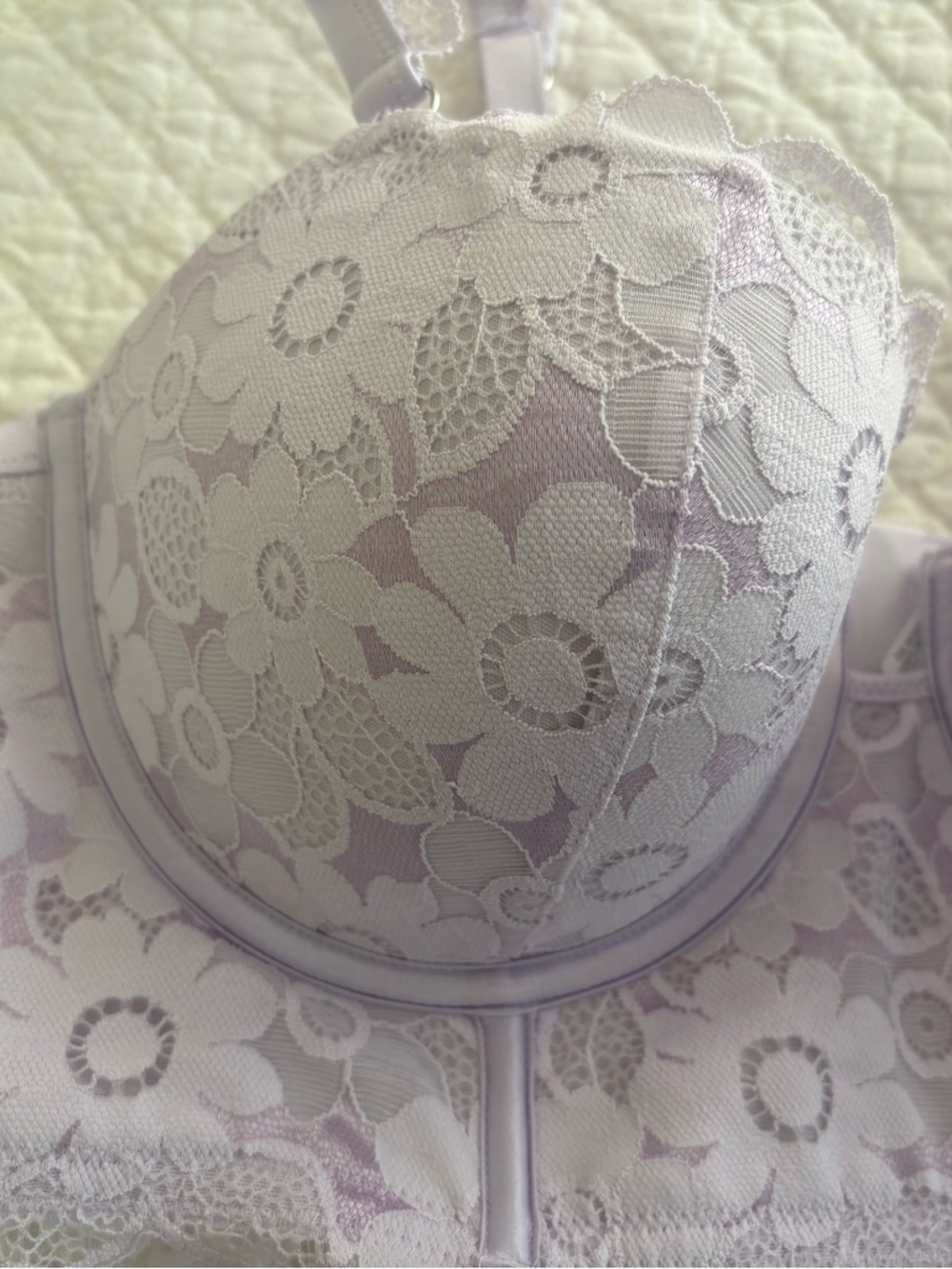 New Aerie Lilac Lavender White Lace Balconette Bra 36C - Picture 2 of 10